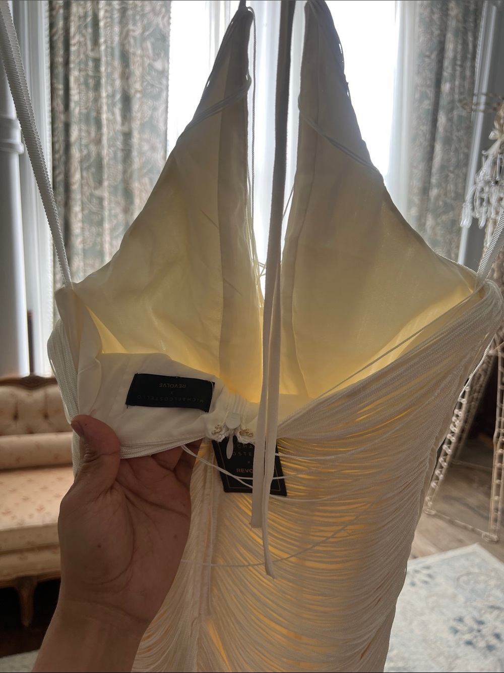 Michael Costello Cream Ruched Spaghetti-Strap Mini Dress - Picture 4 of 5